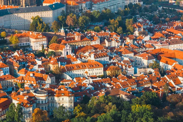 Aerial view of mala strana district, Prague Czech republic, red tile roofs — Stock Photo, Image