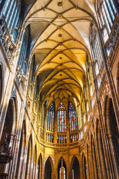 Czech Republic, Prague - September 30, 2017: Interior of St. Vitus Cathedral at Prague Castle, Czech Republic