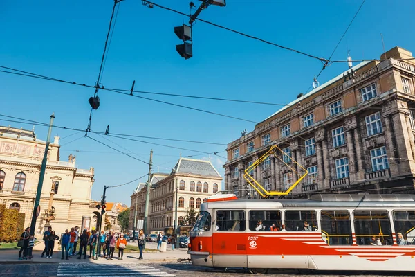 Prague, Czech Republic, September 30, 2017: Traffic jam on the street in Prague, Czech Republic — Stock Photo, Image