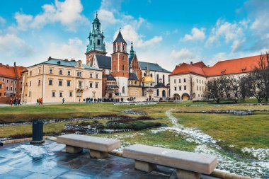 Krakow, Polonya - 04 Ocak 2015: İç avluya Wawel Kalesi Krakov, Polonya
