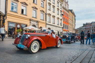 Krakow, Polonya - 15 Mayıs 2015: Klasik eski Jawa rallide vintage otomobil Krakow, Polonya