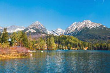 Strbske Pleso, Slovakya'daki Tatra Dağları'nda güzel göl