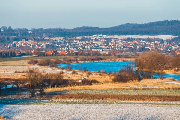 Beautiful winter landscape with hoarfrost covered field — Stock Photo, Image