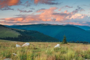 Romanya'da Parang dağlar üzerinde güzel gün batımı