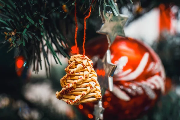 Close up of christmas tree decoration with colour boubles — Stock Photo, Image