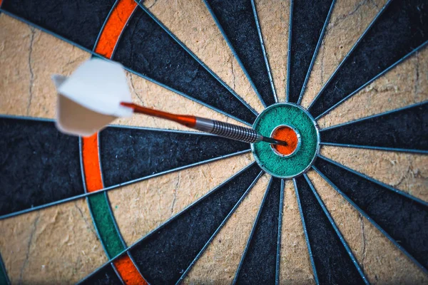 Close up of the darts in bulls eye — Stock Photo, Image