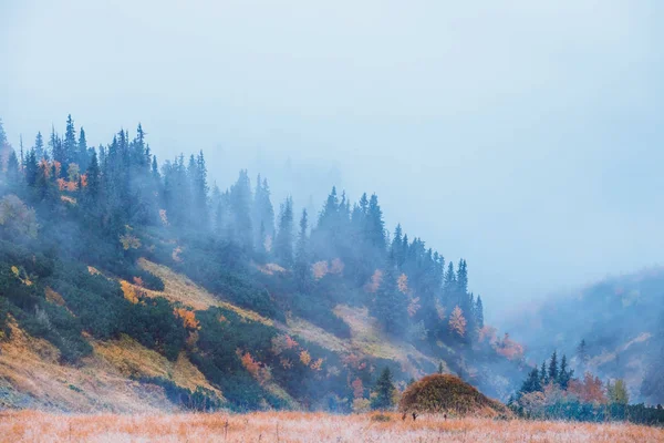 Dimmigt berglandskap med molnen ovanför topparna — Stockfoto
