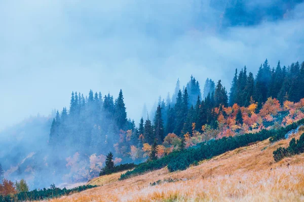 Dimmigt berglandskap med molnen ovanför topparna — Stockfoto