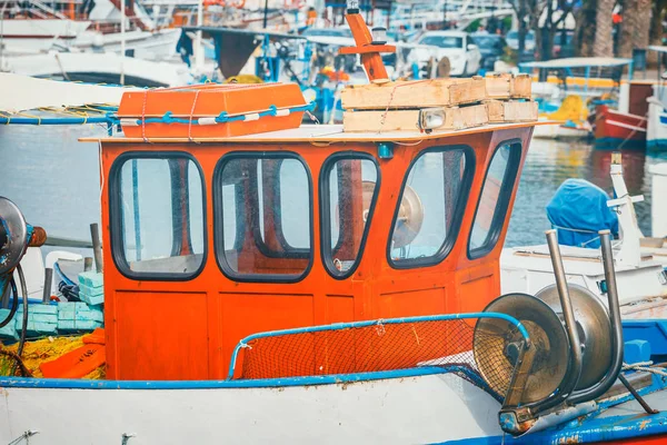 Close up of fishing boats in the marina, Crete Island, Greece — Stock Photo, Image