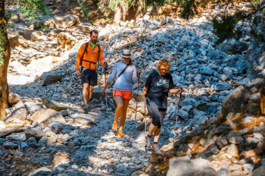 Samiriye Gorge, Yunanistan - 26 Mayıs 2016: Turist Merkezi Girit, Yunanistan Samiriye Gorge zammı. Milli Parkı Unesco biyosfer rezervi 1981 yılından bu yana olduğunu.