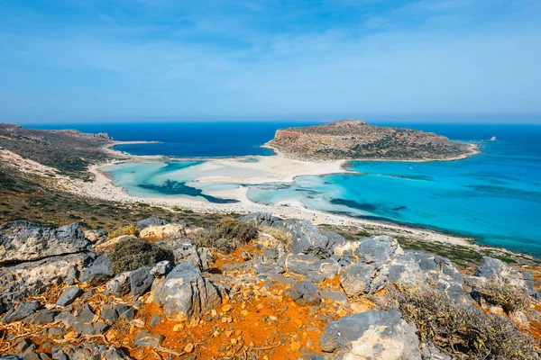 Girit, Yunanistan Balos lagün ve Gramvousa adasının muhteşem manzarası. — Stok fotoğraf