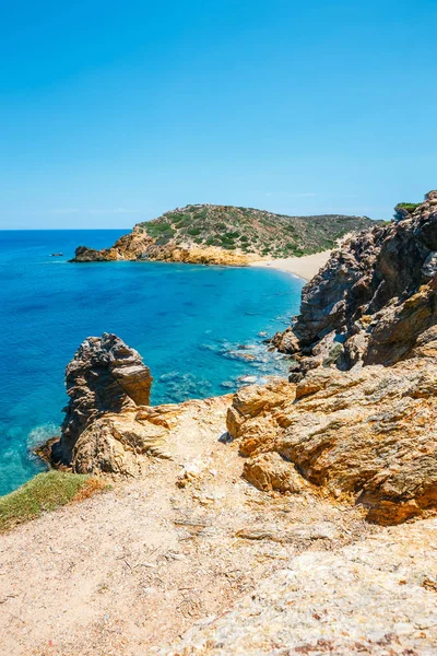 Slavná pláž na Vai s krásný palmový háj na east Crete, Řecko — Stock fotografie
