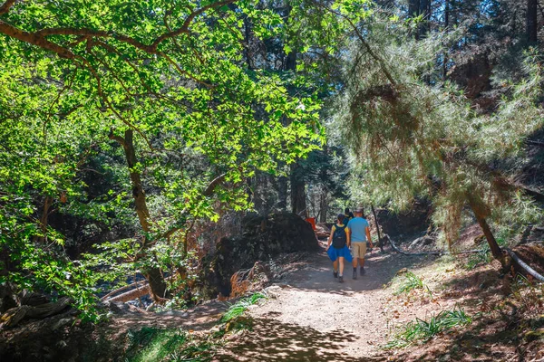 Samaria Gorge, Grécia - 26 de maio de 2016: Passeios turísticos em Samaria Gorge, no centro de Creta, Grécia. O parque nacional é uma Reserva da Biosfera da UNESCO desde 1981 — Fotografia de Stock