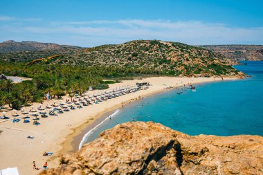 Vai ünlü kumsalda güzel palm orman east Crete, Yunanistan