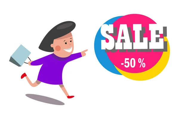Alışveriş için çalışan Sale.Women. Vektör çizim. Düz tasarım.