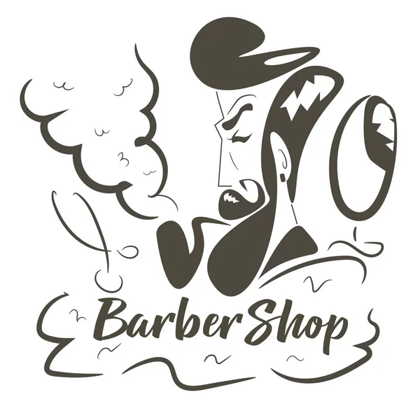 Barbershop Logotyp Med Hipster Man Vektorillustration — Stock vektor