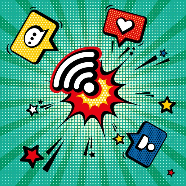 Bağlantı kuruldu. Pop art vektör çizim ile sosyal ağ simgeleri