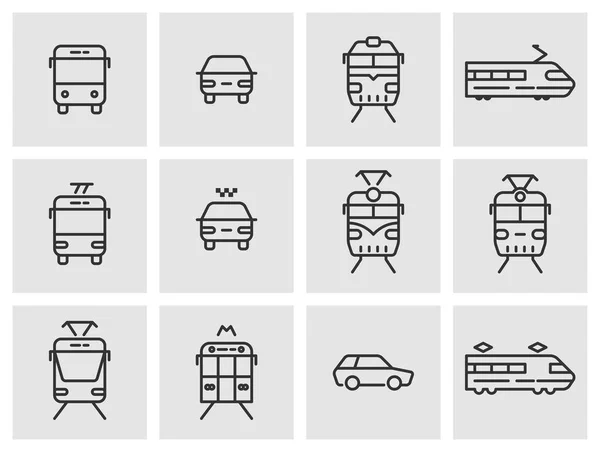 Taşıma. Otobüs, otomobil, Lokomotifler, tramvay, troleybüs, taksi ve metro dahil olmak üzere ince düz simgeler kümesi