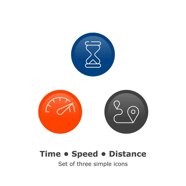 Time Speed Distance Set Three Simple Vector Icons Editable Strokes — Stock Vector