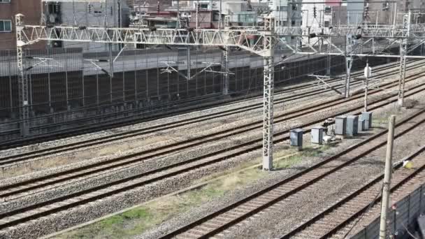 Temps Écoulé Trains Passant Sur Rails Séoul City Corée Sud — Video