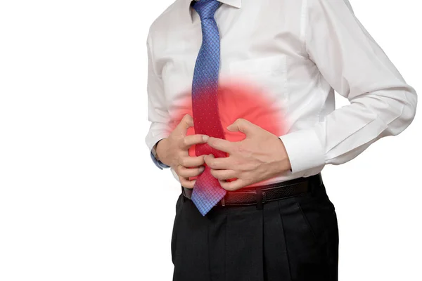 Empresario sosteniendo su estómago con dolor de estómago o indigestión — Foto de Stock