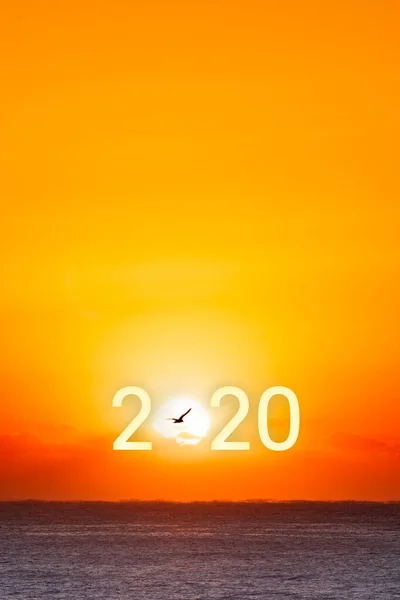 Feliz Ano Novo 2020. Belo nascer do sol sobre o oceano . — Fotografia de Stock