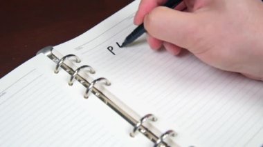 Bir iş adamının el yazısı planının ve günlüğünün yakın plan listesi..