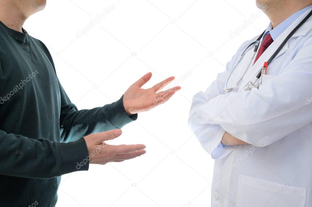 Patients protesting to the doctor. Medical dispute concept