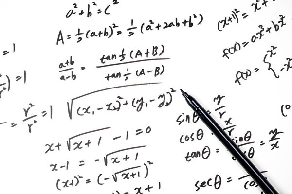 A note full of mathematical formulas. Education concept.