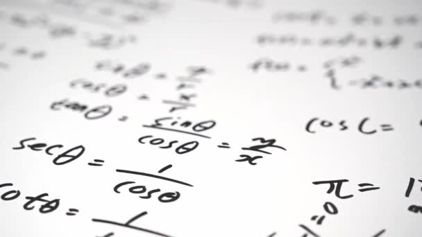 Αργή Κίνηση Σημειώσεις Γεμάτες Μαθηματικούς Τύπους Εκπαιδευτική Έννοια — Αρχείο Βίντεο