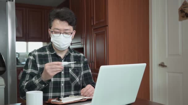 Asian Businessman Self Isolated Working Home Because Massive Pandemic Man — Stock Video