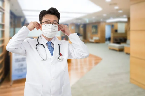 Middle Aged Asian Man Wearing Disposable Mask — Stock Photo, Image