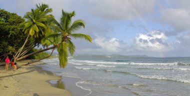 Les Anes D'Arlet, Martinique, Fransa - 31 Aralık 2016: İnsanlar okyanus 31 Aralık 2016.Grande Anse d'Arlet, Martinik - Karayip Adası banyo.