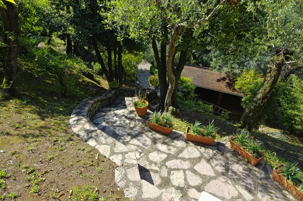 階段や狭い路地と典型的なイタリア式庭園 — ストック写真
