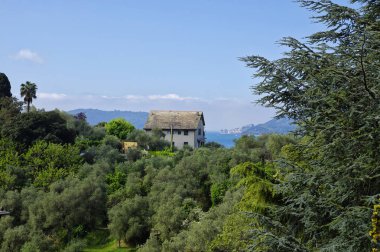 Lerici kasaba, Ligurya Bölgesi, İtalya civarında yeşil tepelerin manzarasına