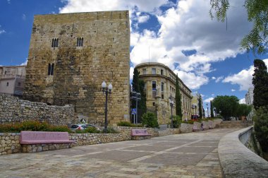 Tarragona, İspanya - 30 Haziran 2017: Roman Amphitheater Tarragona, Catalonia, İspanya için önde gelen ıssız mesire