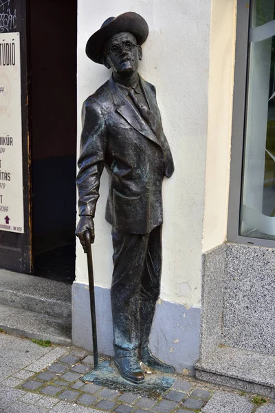 Szomvourely / Hungary, 2019 년 4 월 27 일. 헝가리의 좀 비정하게 묘사 된 제임스 조이스의 조각상 — 스톡 사진