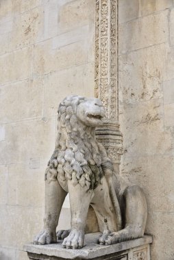 Hırvatistan 'ın Sibenik kentindeki St. James Katedrali' nde bir aslanın taş heykeli.