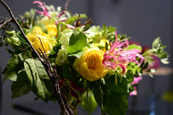 bouquet of live flowers collected in the composition horizontal photo