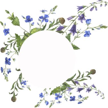vektör çizim tasarım çelenk vahşi blue Bell'de çiçekli güzel suluboya resim