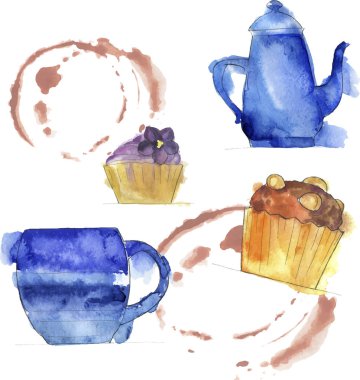 vektör çizim tasarım tatlı kek ve beyaz arka plan üzerinde izole çaydanlık