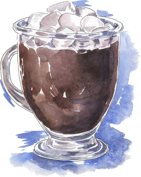 おいしいコーヒーのラテが白い背景で隔離の水彩画のベクトル イラスト デザイン — ストックベクタ