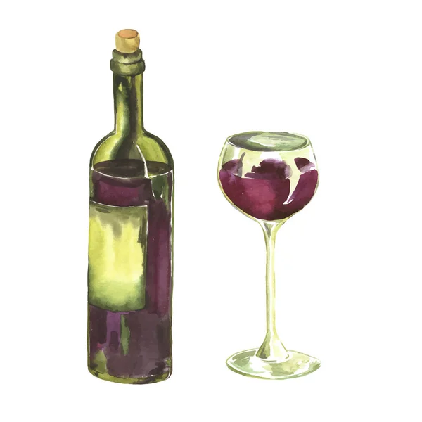 Diseño Ilustración Vectorial Copa Vino Con Botella Sobre Fondo Blanco — Vector de stock