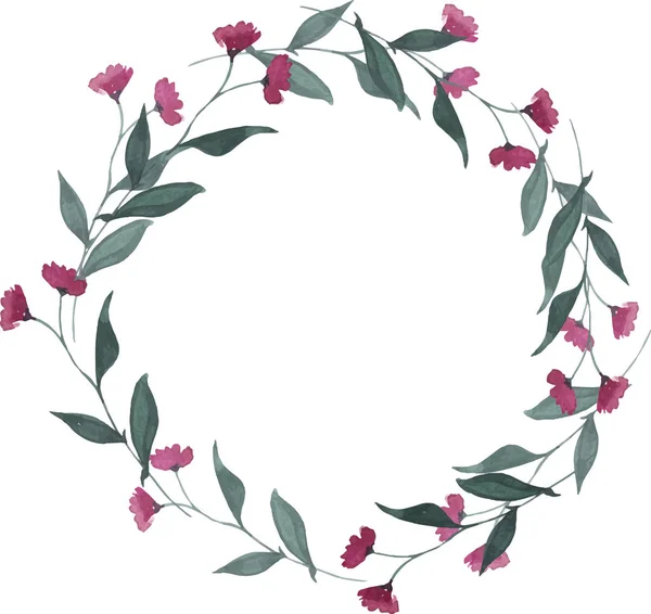 Projekt Ilustracja Wektor Wieniec Wiosna Piękne Zielone Różowe Kwiaty — Wektor stockowy