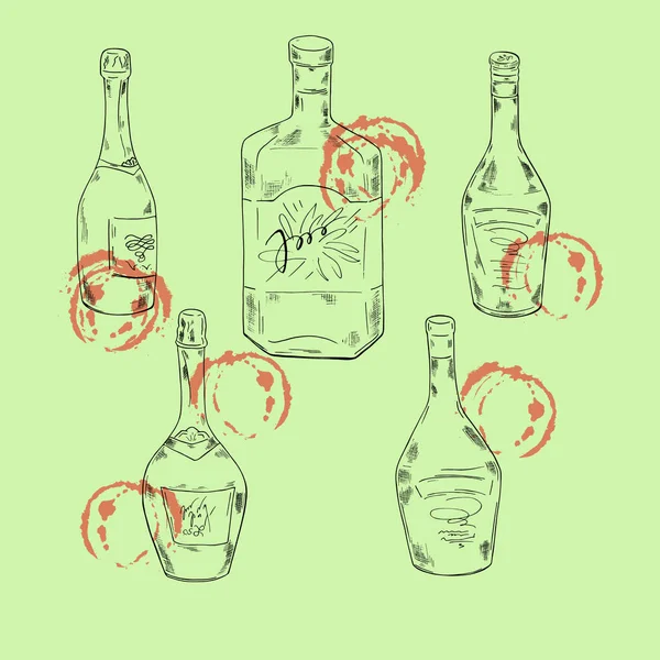 Disegno Illustrazione Vettoriale Bottiglie Impostate Sfondo — Vettoriale Stock