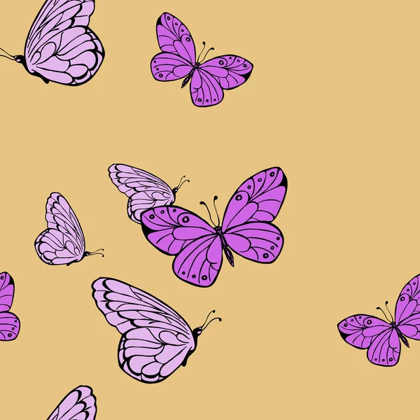 Vektor Illustration Design Der Schmetterlinge Nahtlose Muster Auf Gelbem Hintergrund — Stockvektor