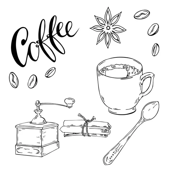 Vektorové Ilustrace Design Šálek Kávový Set Izolovaných Bílém Pozadí — Stockový vektor