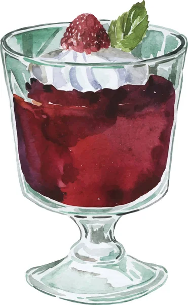 Bicchiere Con Dessert Alla Frutta Disegnato Acquerello Illustrazione Disegnata Mano — Vettoriale Stock
