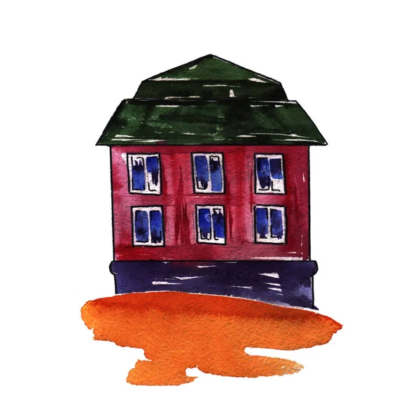 Disegno Illustrazione Vettoriale Bella Pittura Acquerello Del Modello Casa Campagna — Vettoriale Stock