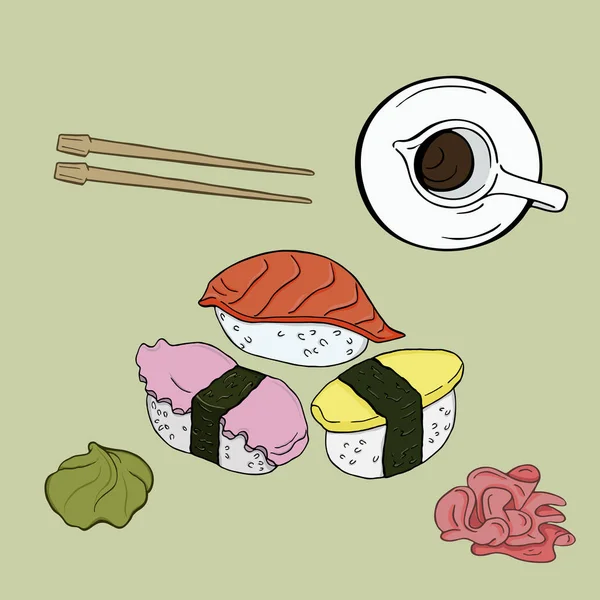 日本寿司和生鱼片在白色背景下的菜单集的矢量图解设计 — 图库矢量图片